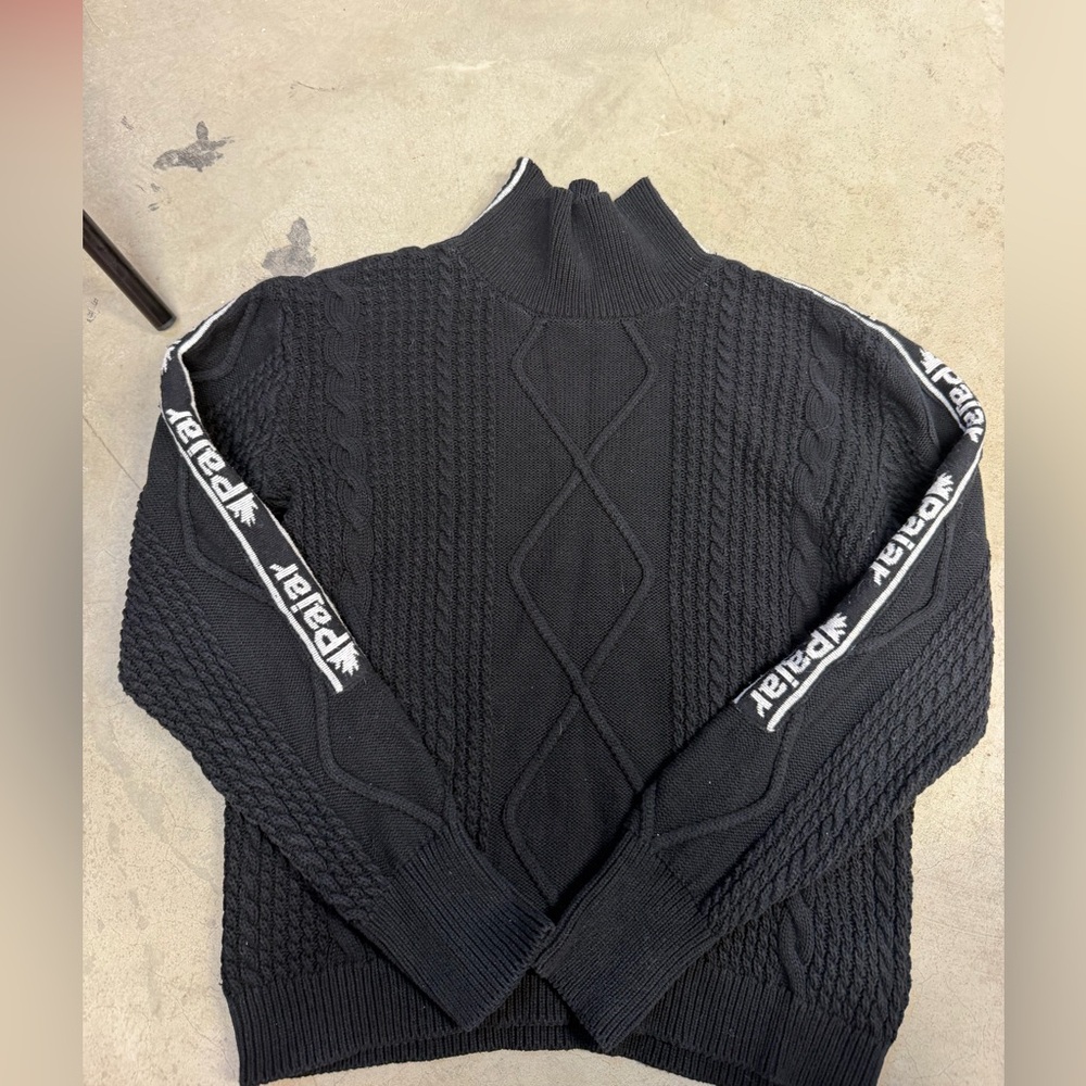 Pajar Black Cable Knit Turtleneck Sweater with Logo Sleeve Tape